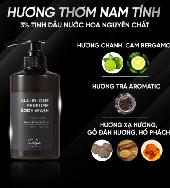 Sữa tắm Foellie Homme ALL-IN-ONE PERFUME BODY WASH 500ml