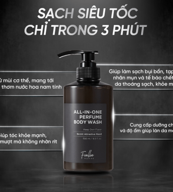 Sữa tắm Foellie Homme ALL-IN-ONE PERFUME BODY WASH 500ml