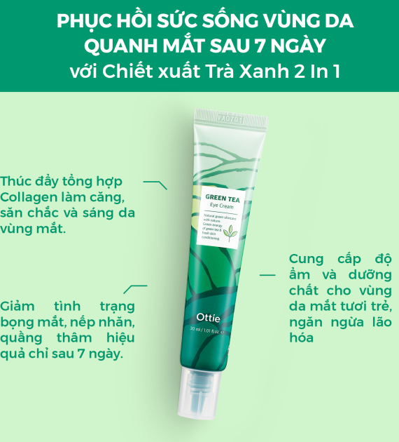 Kem Dưỡng Mắt Trà Xanh Ottie Green Tea Eye Cream 30ml