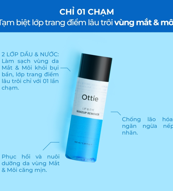 Tẩy trang dành cho Mắt & Môi Ottie Lip & Eye Makeup Remover 100ml