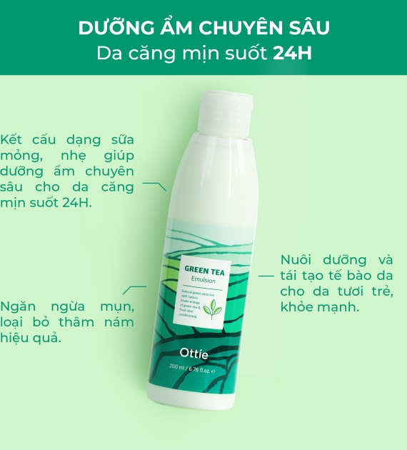 Sữa Dưỡng Trà Xanh Ottie Green Tea Emulsion 200ml