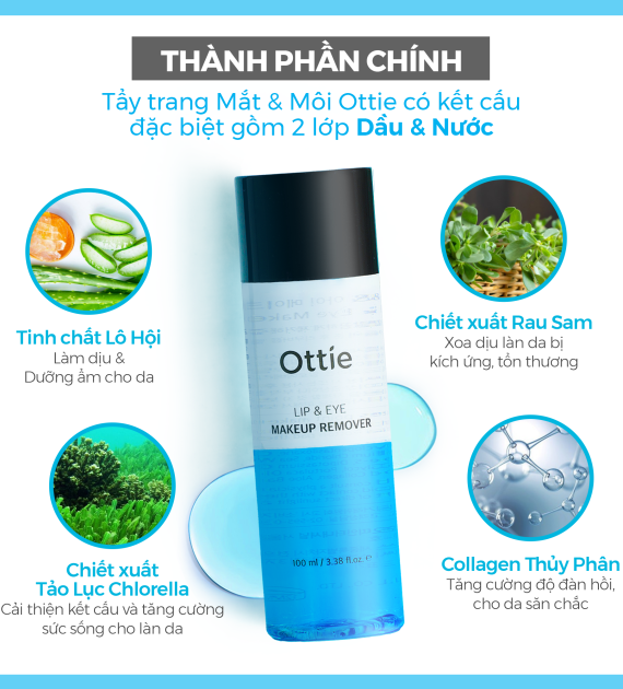 Tẩy trang dành cho Mắt & Môi Ottie Lip & Eye Makeup Remover 100ml