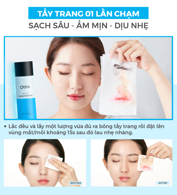 Tẩy trang dành cho Mắt & Môi Ottie Lip & Eye Makeup Remover 100ml