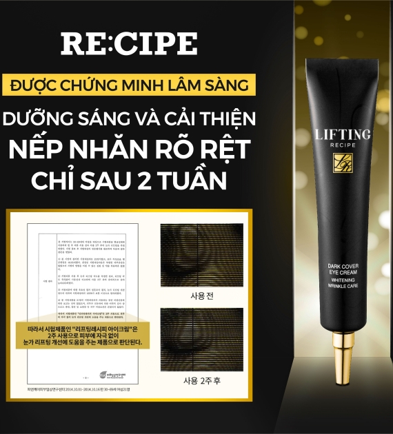 Kem dưỡng mắt RECIPE mờ thâm dưỡng sáng, giảm nếp nhăn, kem mắt Lifting Recipe Dark Cover Eye Cream 30ml