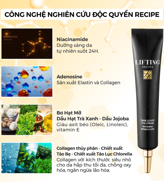 Kem dưỡng mắt RECIPE mờ thâm dưỡng sáng, giảm nếp nhăn, kem mắt Lifting Recipe Dark Cover Eye Cream 30ml