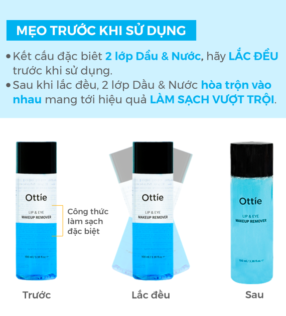 Tẩy trang dành cho Mắt & Môi Ottie Lip & Eye Makeup Remover 100ml