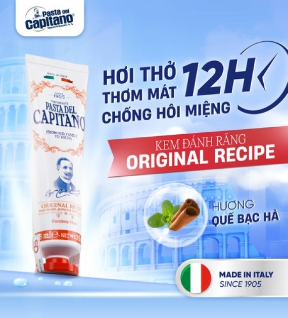 Kem đánh răng  Pasta Del Capitano 1905 hương quế chống hôi miệng Capitano Original Recipe