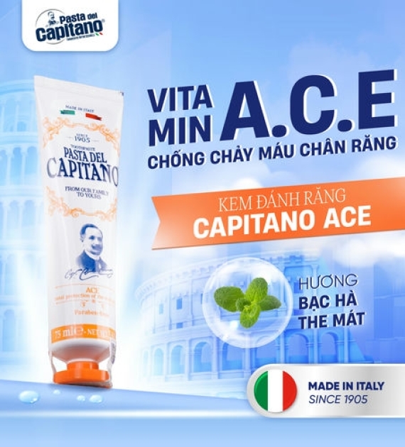 Kem đánh răng Pasta Del Capitano 1905 vitamin ACE bảo vệ toàn diện Capitano Vitamin ACE