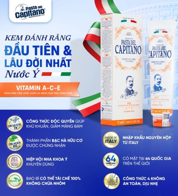 Kem đánh răng Pasta Del Capitano 1905 vitamin ACE bảo vệ toàn diện Capitano Vitamin ACE
