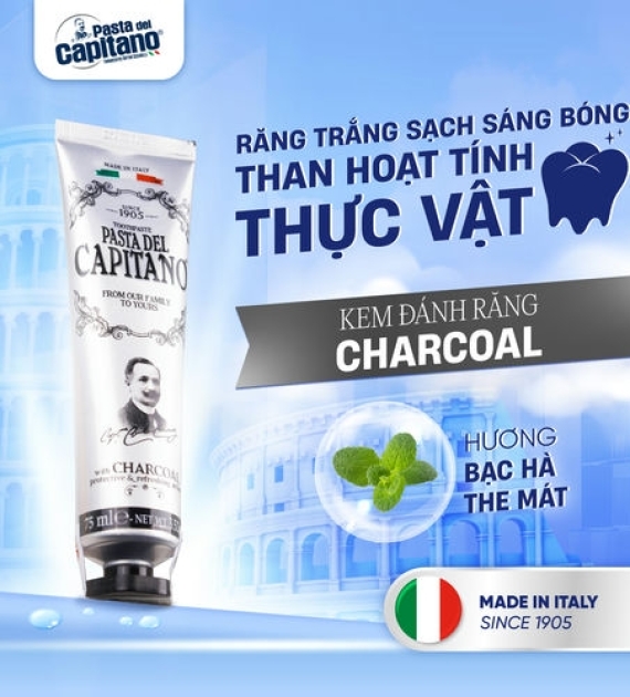 Kem đánh răng  Pasta Del Capitano 1905 than hoạt tính Capitano Charcoal