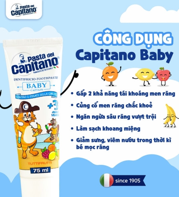 Kem đánh răng Capitano Trẻ Em Hương Trái Cây Pasta del Capitano 1905 Baby Tutti-Fruitti
