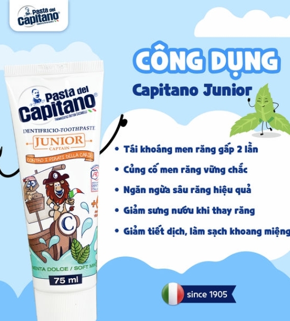 Kem đánh răng Capitano Trẻ Em Hương Bạc Hà Pasta del Capitano 1905 Soft Mint