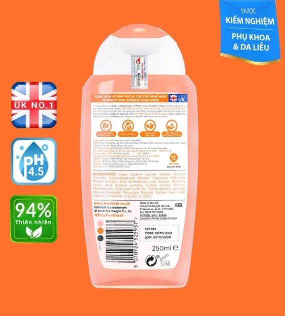 DUNG DỊCH VỆ SINH PHỤ NỮ CAO CẤP HÀNG NGÀY FEMFESH DAILY WASH 250ML