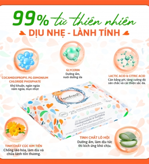 KHĂN ƯỚT VỆ SINH PHỤ NỮ (FEMFRESH INTIMATE SKIN CARE DAILY WIPE 25 WIPES)