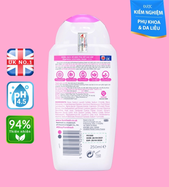DUNG DỊCH VỆ SINH PHỤ NỮ CAO CẤP HÀNG NGÀY FEMFRESH SOOTHING WASH 250ML