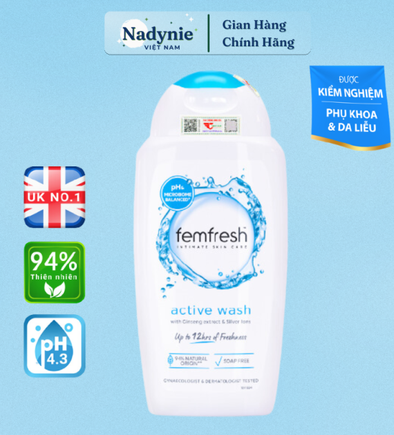 DUNG DỊCH VỆ SINH PHỤ NỮ  CAO CẤP NĂNG ĐỘNG FEMFRESH ACTIVE WASH 250ML