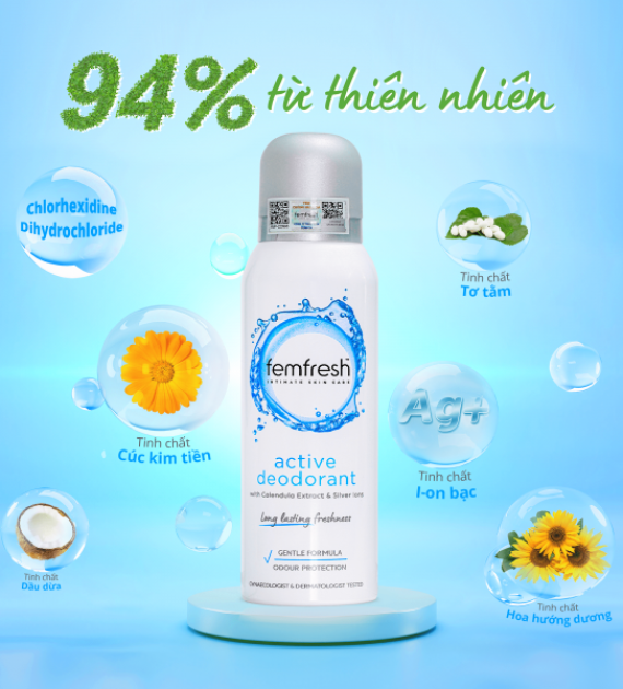 XỊT KHỬ MÙI VÀ THƠM MÁT VÙNG KÍN CAO CẤP FEMRESH ACTIVE DEODORANT